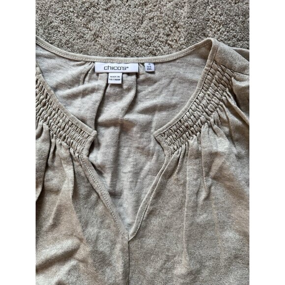 CHICO'S Women's Beige Metallic Cap Sleeve Tee Top Size 4 US XXL - Picture 6 of 8